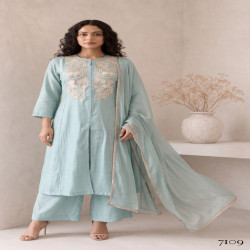 Elegant Roman Silk Embroidered A-Line Kurta Palazzo Set with Organza Dupatta